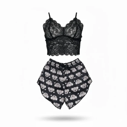 ست نیم‌تنه گیپور و شلوارک طرح کوالا 051