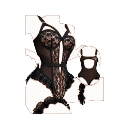 لباس خواب یا بادی فانتزی فنردار دو تکه مشکی Tifa کد 2027