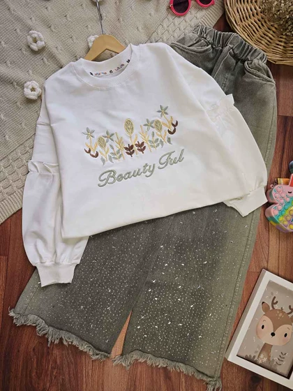 بلوز شلوار دخترانه گلدوزی شده