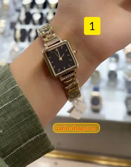 ساعت طلایی مربعی زنانه نگین‌دار