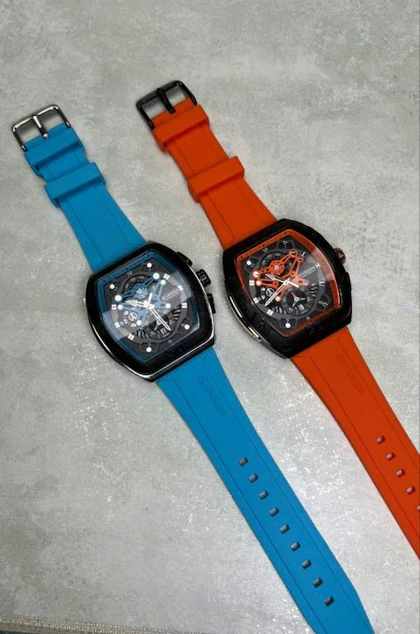 ساعت مچی مردانه سیلیکونی اسپرت کارن 8443 آبی نارنجی (کورن CURREN) سه موتور فعال