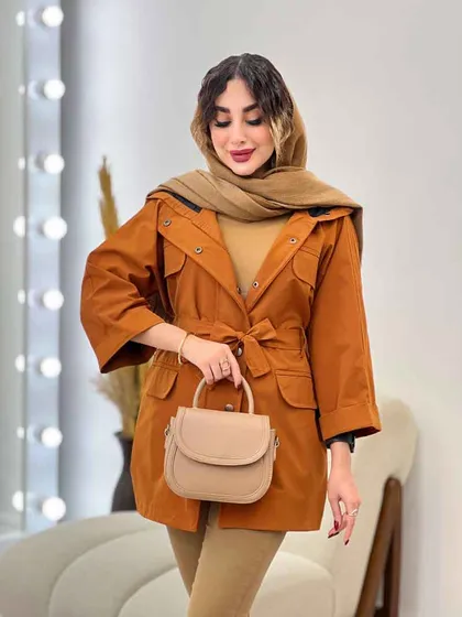 بارانی جیب پاکتی کمر دار