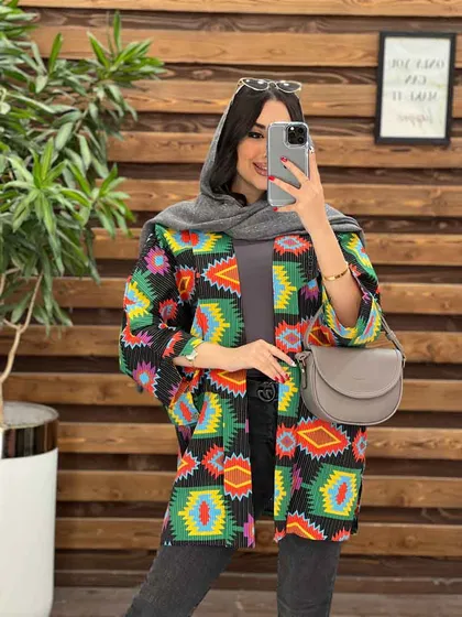 مانتو لینن طرح دار کوک دوزی