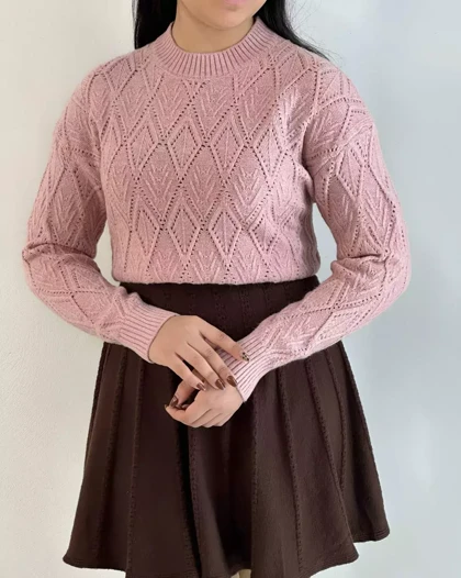 پلیور بافت طرح برجسته یقه گرد کد 5406