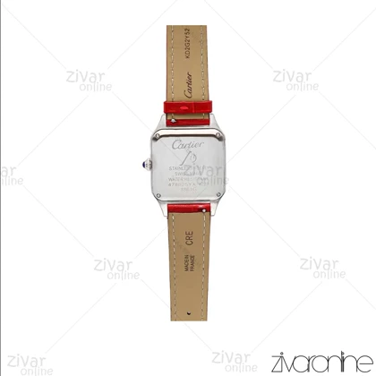 ساعت کارتیر مدل سانتوس دومونت قاب رزگلد نقره ای بند چرم قرمز 106173