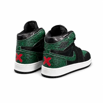 کفش کتانی مردانه مدل جردن 1ساق مشکی سبز طرح دار Jordan 1