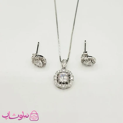 نیم ست زنانه نقره ظریف وارداتی عیار 925 مدل نگین سفید جواهری دایره وزن 3/550 گرم کد 4005