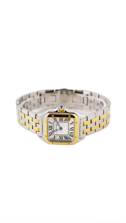 ساعت کارتیر پنتر زنانه دورنگ طلایی صفحه سفید Cartier panthere