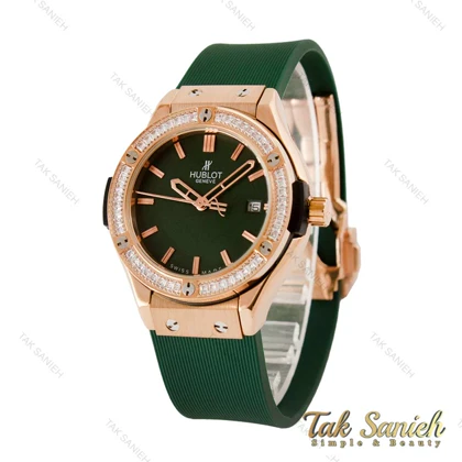 ساعت هابلوت زنانه نگین‌دار سبز رزگلد Hublot-4146-L