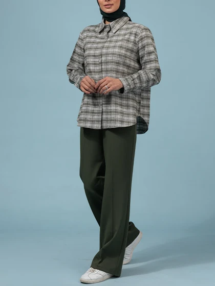 تونیک زنانه پشمی چهارخونه یقه مردانه 50113