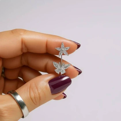 پیرسینگ نقره ناف مدل گل و پروانه