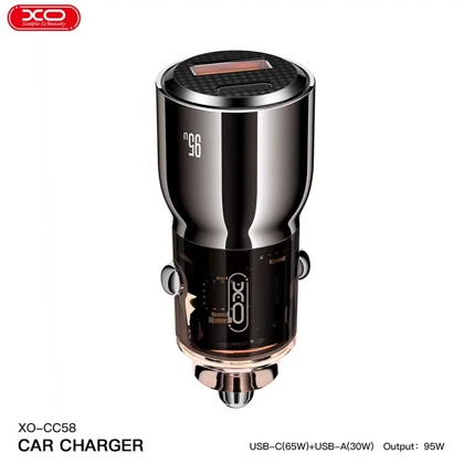 شارژر فندکی فست شارژ ماشین USB و تایپ‌سی 95 وات ایکس‌او CC58