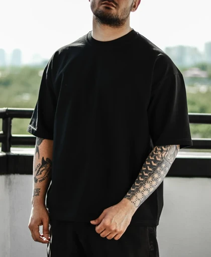 تیشرت باکسی مشکی مردانه پارچه ماکان گرماژ بالا