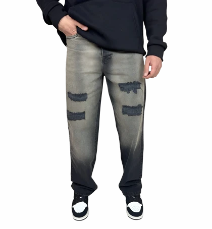 شلوار جین مردانه نیم بگ (Semi-Baggy) زاپ‌دار - رنگ دودی و خاص - فیت راحت