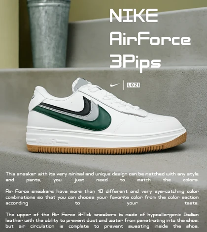 کفش مردانه و زنانه سفید سبز مشکی NIKE AirForce 3Pips مدل 7424