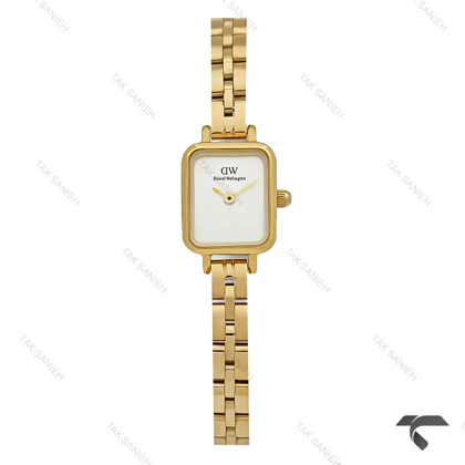ساعت DW زنانه Quadro مینی طلایی صفحه سفید مهندسی بندفلزی DW-10693-L