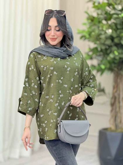 شومیز طرح گل آستین پاگن