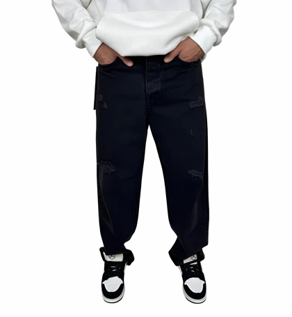 شلوار جین مردانه بگ فیت - مدل امبره (Ombre Wash) سایه روشن - رنگ دودی/مشکی