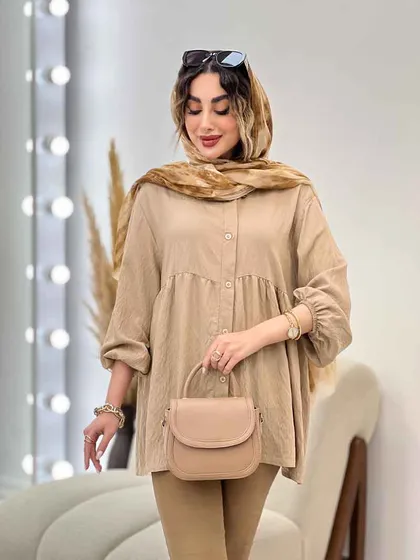مانتو جلو دکمه کمر چین