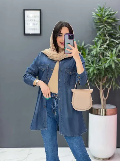 مانتو جین کاغذی جیب دکمه