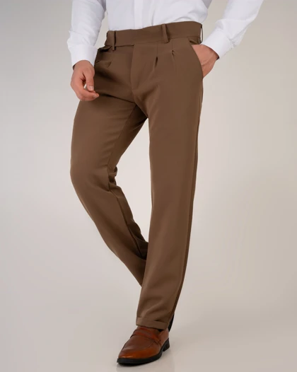 شلوار پارچه ای کمر انگلیسی پارچه مازراتی رنگ موکا قهوه ای