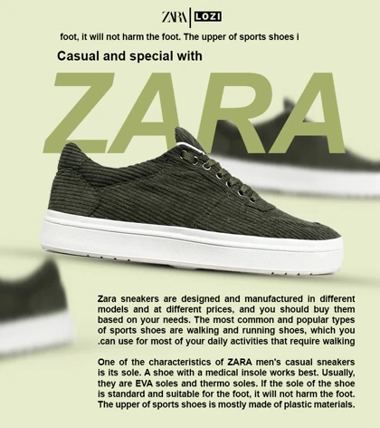 کفش کتانی کژوال مردانه سبز ZARA مدل 6775