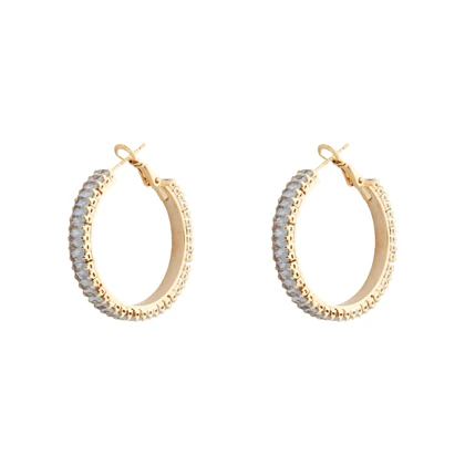 گوشواره زنانه حلقه‌ای مدل نگین مستطیلی