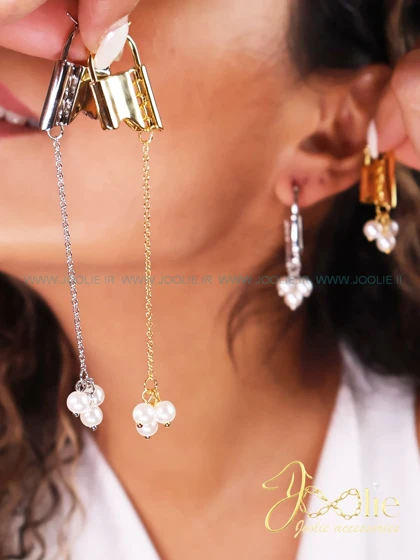 گوشواره طرح قفل و مروارید کد E1120