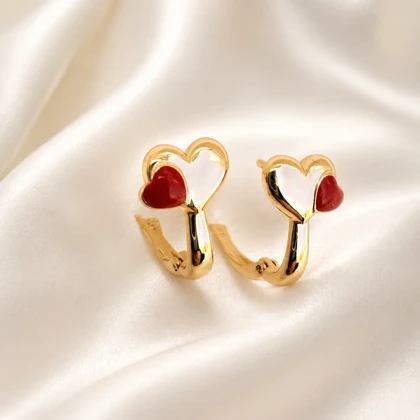 گوشواره قلب طلایی و قرمز ژوپینگ