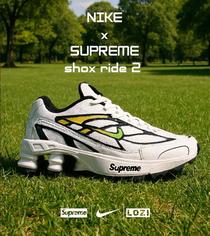 کفش کتانی مردانه سفید سبز نایک NIKE x SUPREME shox ride 2 مدل 7057