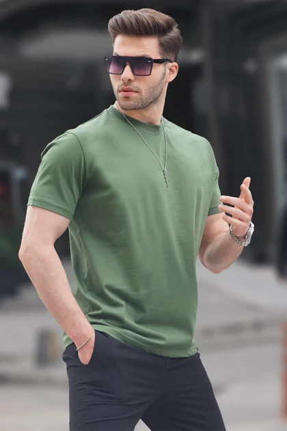 تیشرت مردانه بیسیک Regular Fit سبز خاکی 6131