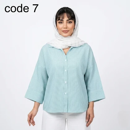 شومیز لینن نخ راه راه مدل آفتاب علیدسا