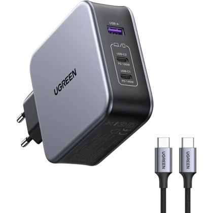 شارژر دیواری یواس‌بی و تایپ‌سی فست شارژ 140 وات یوگرین Ugreen CD289 90549 با کابل دوسر تایپ‌سی