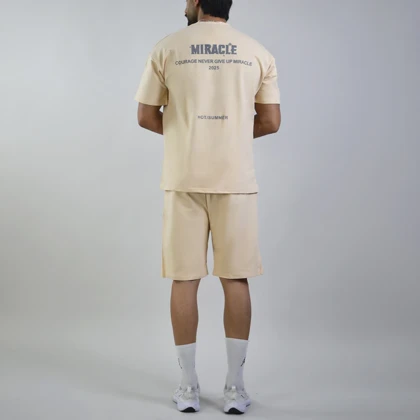 ست تیشرت و شلوارک اسپرت شنگلی مدل T110 کرم