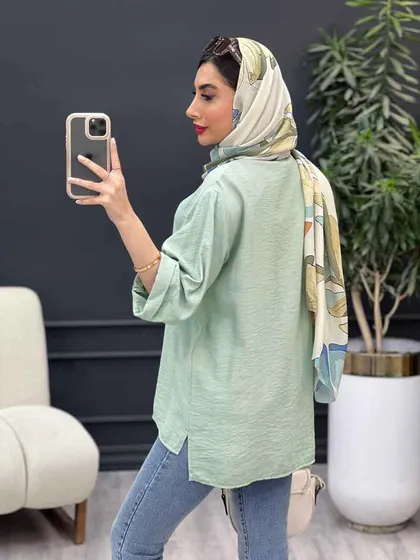 مانتو جلو بسته دکمه مخفی 4965