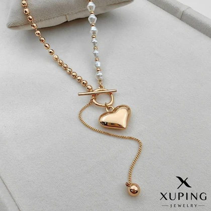 گردنبند طلایی زنانه مرواریدی با آویز قلب برند Xuping