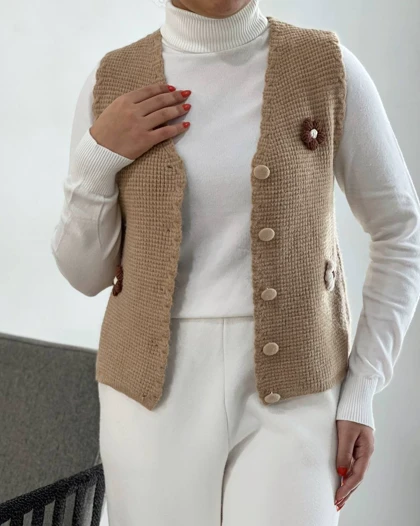 جلیقه بافت گل برجسته کد 4205