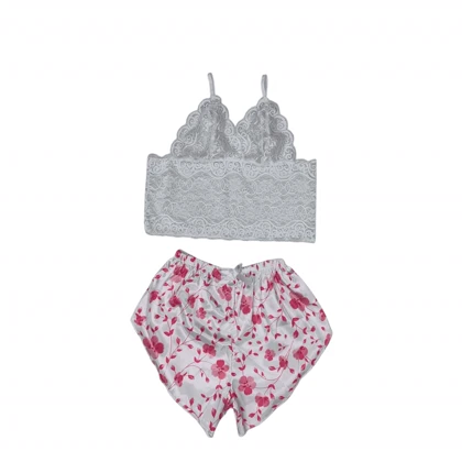 ست نیم‌تنه گیپور و شلوارک طرح گل 138