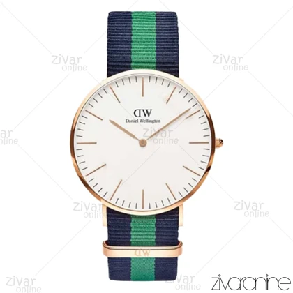 ساعت دنیل ولینگتون مردانه قاب رزگلد بند پارچه ای سبز سرمه ای 102809