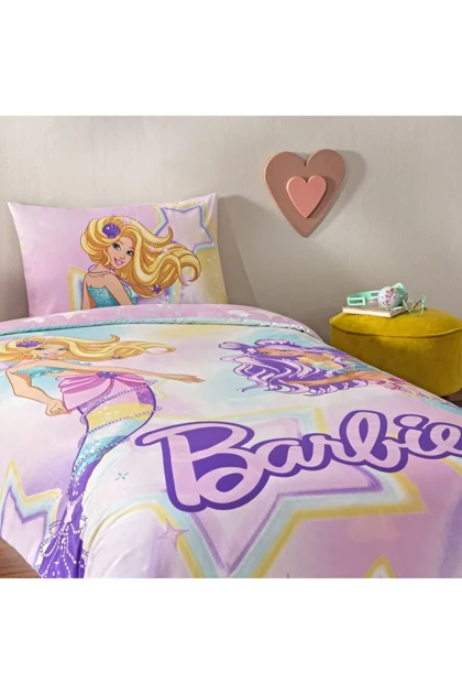 سرویس روتختی یک نفره Taç مدل Barbie Mermaid پنبه‌ای - چندرنگ