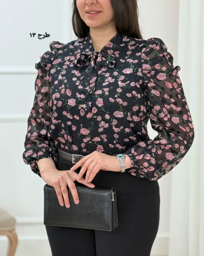 شومیز حریر زنانه پاپیون کد محصول 1560