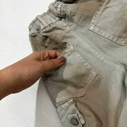 شلوار دخترانه جین بگ شافل زیتونی