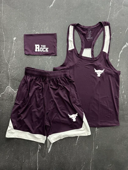 پکیج کد E577 شامل رکابی و شلوارک و اسکارف با تم زرشکی 👌