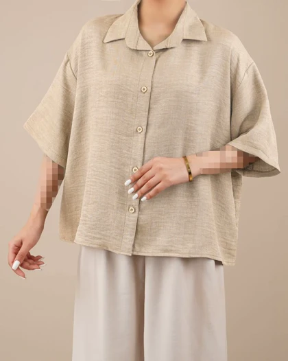 شومیز باکسی کرم کد 30402