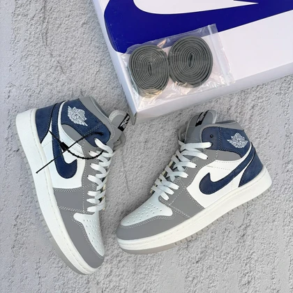 نایک ایر جردن 1 ساق‌دار طوسی سرمه ای (Nike Air Jordan 1 Navy Gray) کد 2341