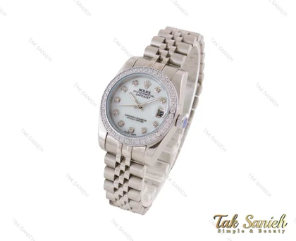 ساعت رولکس دیت جاست زنانه نقره ای نگین‌دار Rolex-3722-L