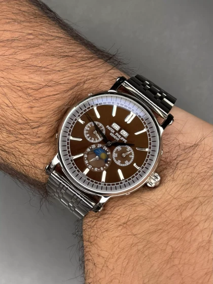 ساعت مچی پتک فیلیپ فول دیت بند سیلور صفحه قهوه ای Patek Philippe