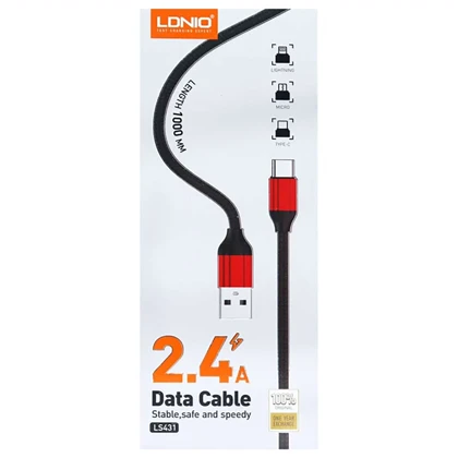 کابل آیفون لایتنینگ الدنیو Ldnio مدل LS431 جریان 2.4 آمپر 1 متری