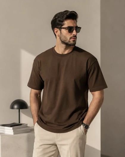 تیشرت باکسی مردونه قهوه ای کد 29456