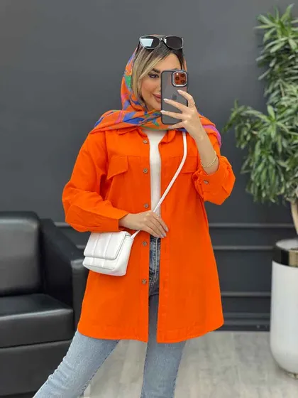مانتو دکمه چوبی جیب نما